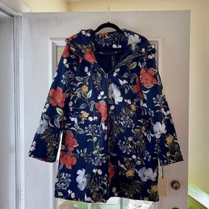 🎉 HP 🧥 Halogen Navy Floral Rain Jacket w/ hood